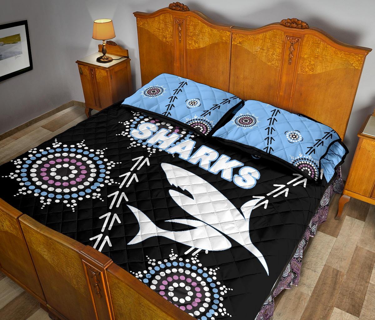 cronulla-quilt-bed-set-sharks-simple-indigenous-black