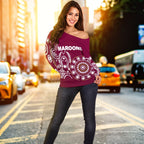 Queensland Women's Off Shoulder Sweater Maroons Simple Indigenous - Vibe Hoodie