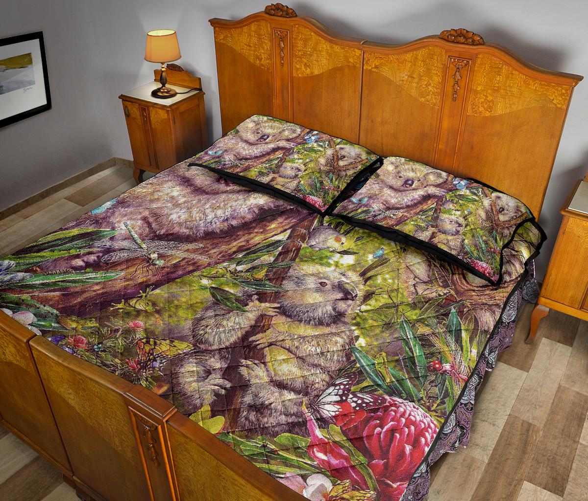 koala-quilt-set-cover-3d-koala-with-waratah-flower-quilt-bed-set