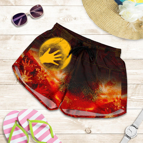 Aboriginal Women's Shorts - Indigenous Flag Hand Art - Vibe Hoodie