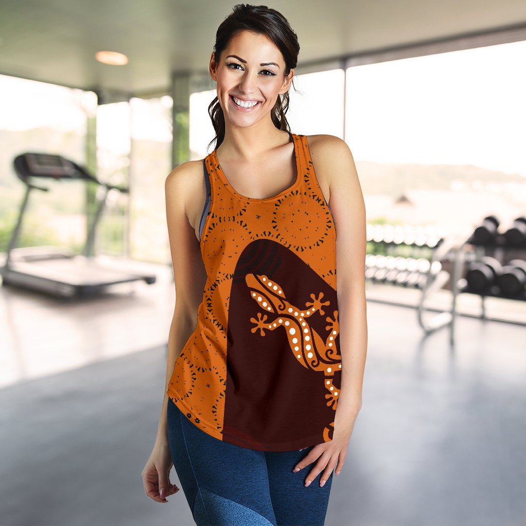 Aboriginal Women's Racerback Tank - Lizard in Aboriginal Dreaming - Vibe Hoodie