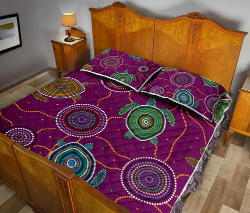 quilt-bed-set-aboriginal-turtle-purple-australia-dot-patterns