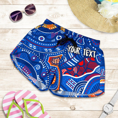 [Custom Text] Aboriginal Women's Short - Indigenous Footprint Patterns Blue Color - Vibe Hoodie