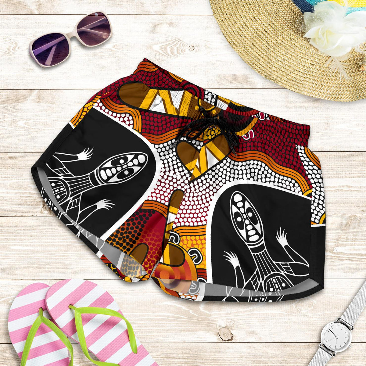 Aboriginal Shorts, Lizard Patterns Boomerang Indigenous Dot Painting Women - Vibe Hoodie