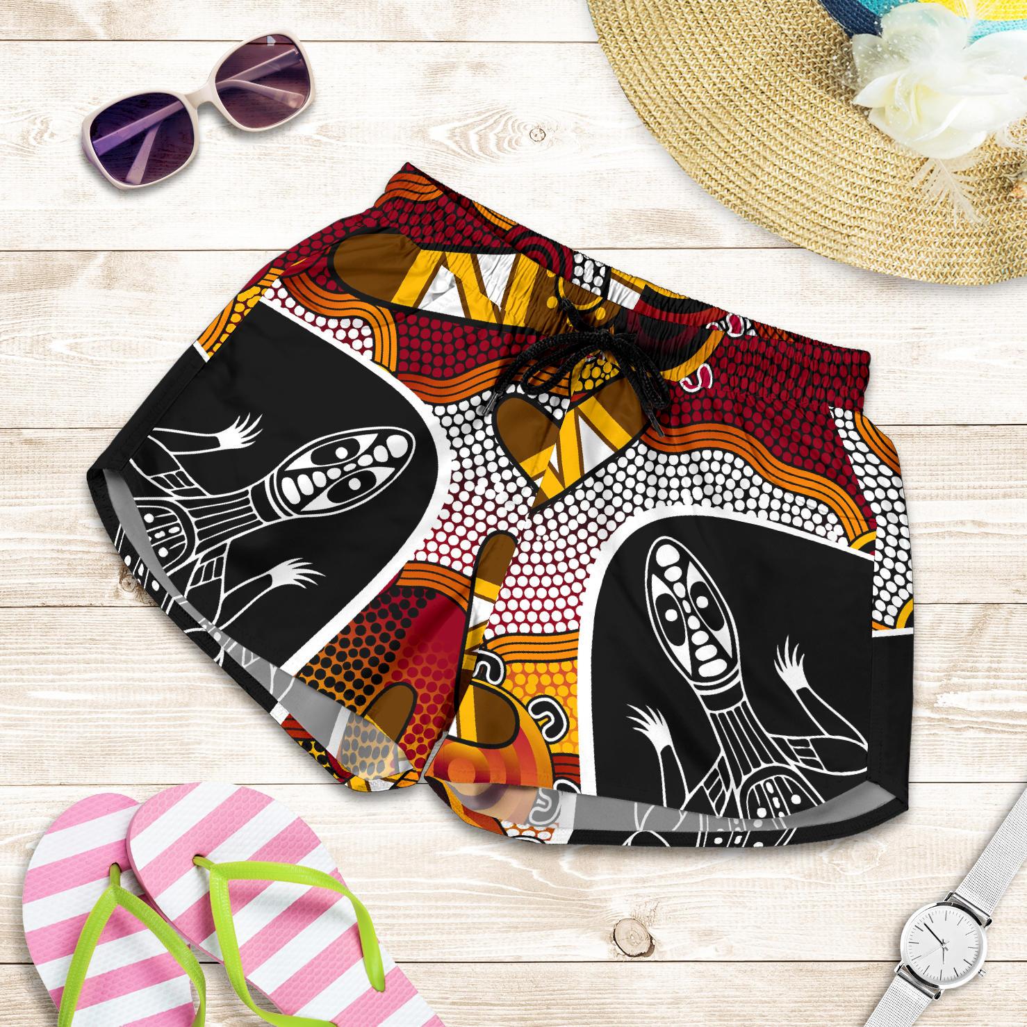 Aboriginal Shorts, Lizard Patterns Boomerang Indigenous Dot Painting Women - Vibe Hoodie