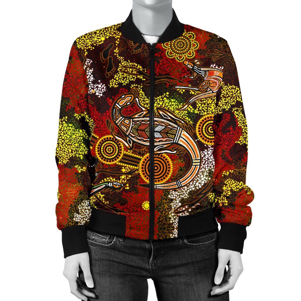 aboriginal-womens-bomber-jacket-kangaroo-and-lizard-dot-painting-art