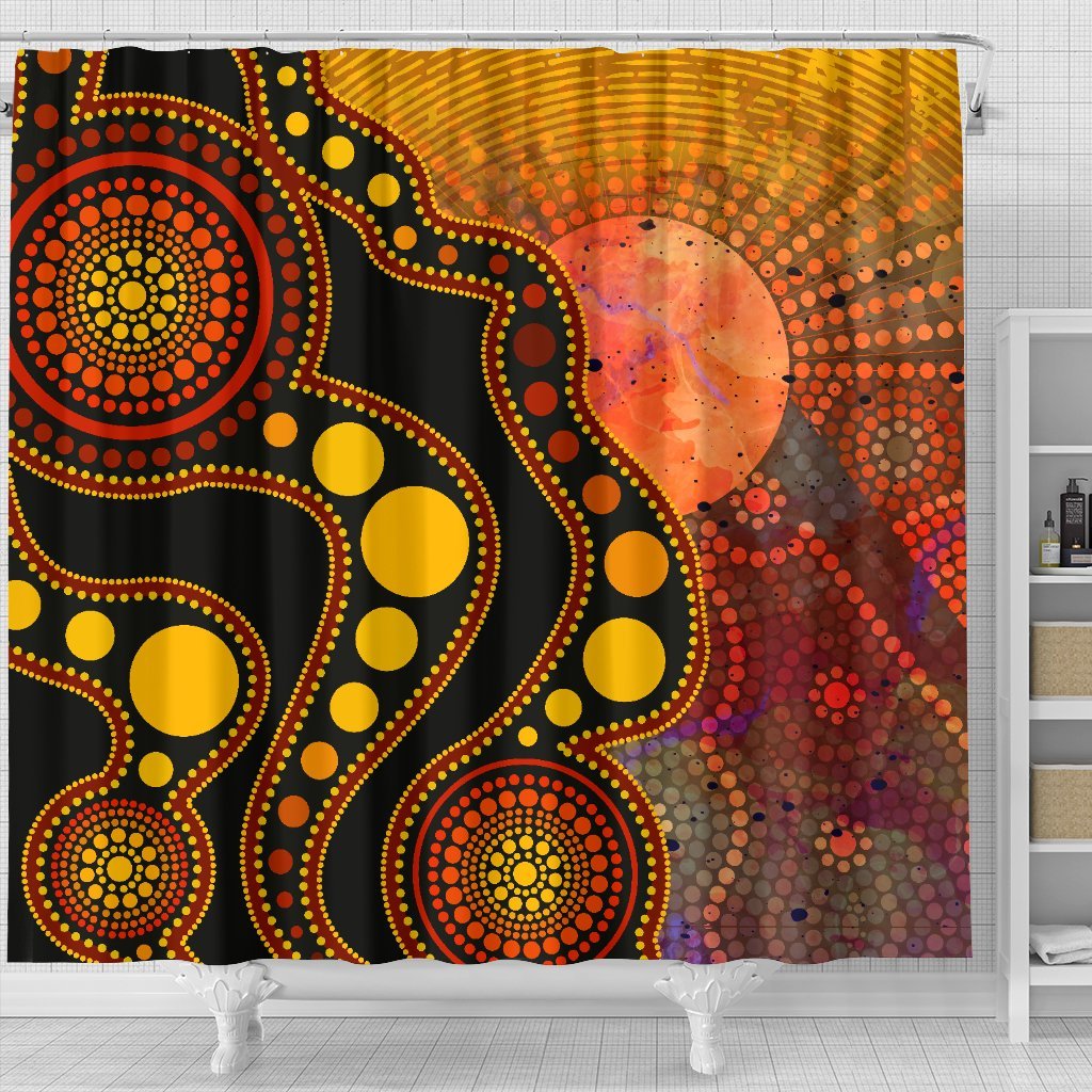 aboriginal-shower-curtain-australia-indigenous-flag-circle-dot-painting-art-golden