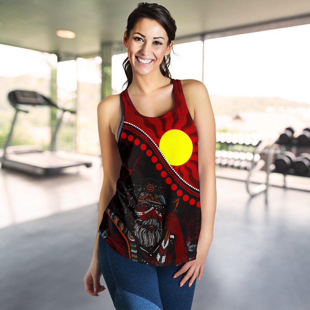 Aboriginal Women's Racerback Tank - Indigenous People And Sun - Vibe Hoodie