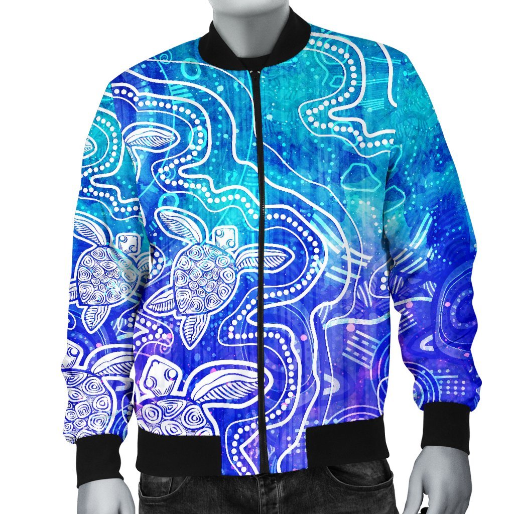 aboriginal-mens-bomber-jacket-sea-turtle-with-indigenous-patterns-blue