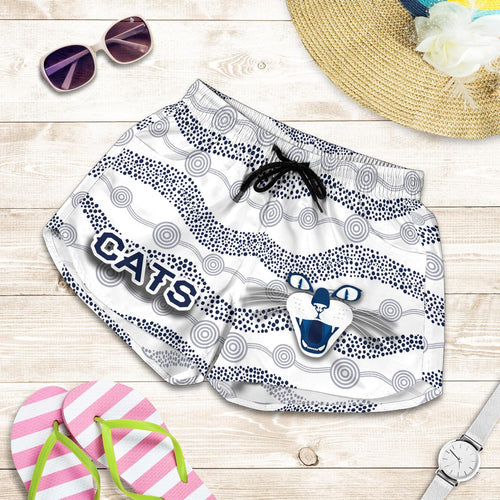 Geelong Women Shorts Cats Indigenous - White - Vibe Hoodie