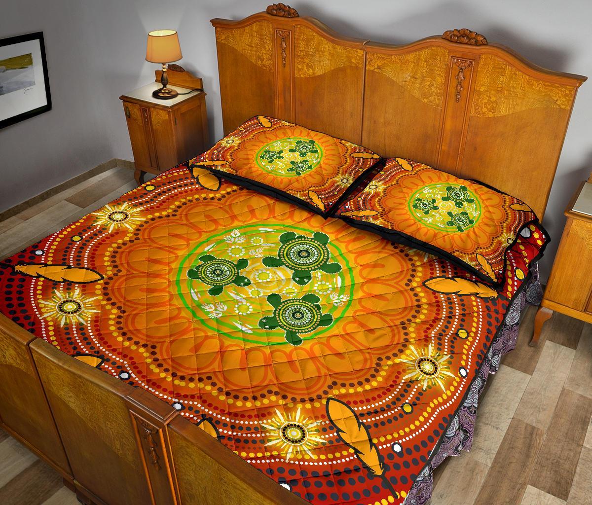 aboriginal-quilt-bed-set-turtle-circle-dot-painting-art
