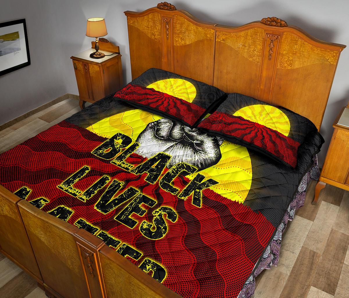 quilt-bed-set-aboriginal-black-lives-matter-sun-dot-painting