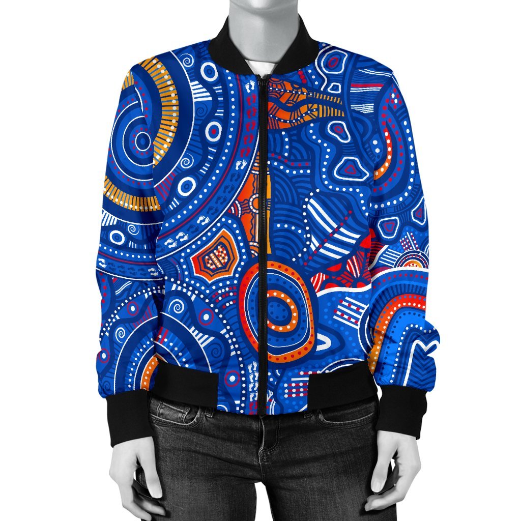 aboriginal-womens-bomber-jacket-indigenous-footprint-patterns-blue-color