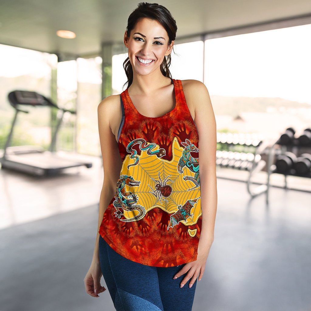 Aboriginal Women's Racerback Tank - Australia Map Hand Patterns Spider Web - Vibe Hoodie