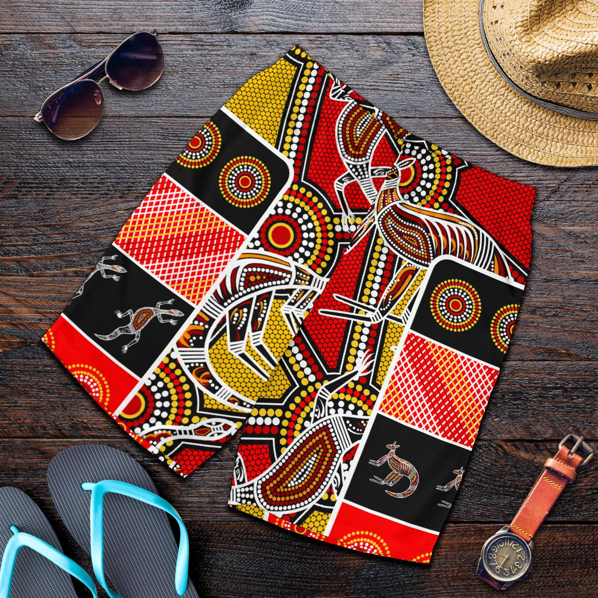 aboriginal-mens-shorts-kangaroo-dot-painting-patterns