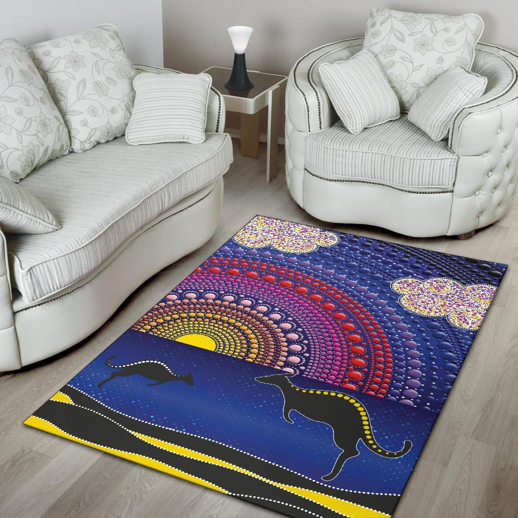 area-rug-sunset-over-the-sea-and-kangaroo-dot-painting
