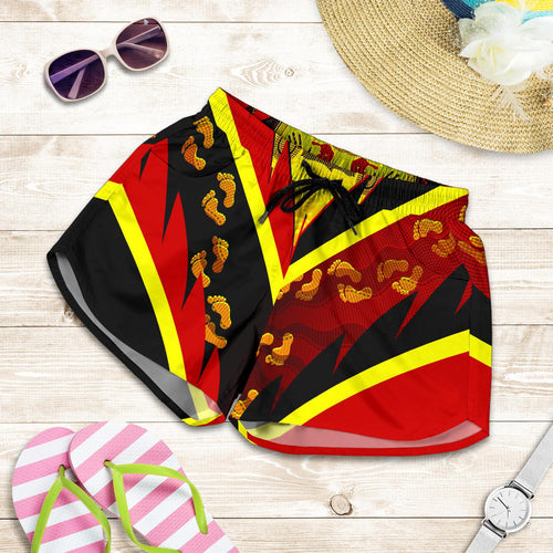 Aboriginal Women's Shorts -  Indigenous Flag With Footprint Hand Art- - Vibe Hoodie