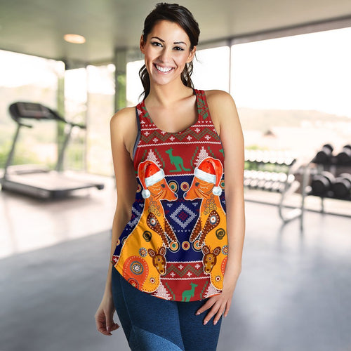 Christmas Women's Racerback Tank - Mother Kangaroo In Christmas- - Vibe Hoodie