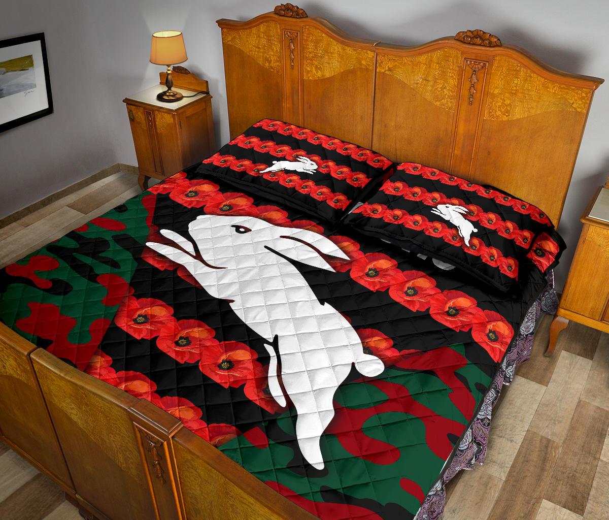 south-sydney-rabbitohs-quilt-bed-set-anzac-day-poppy-flower-vibes
