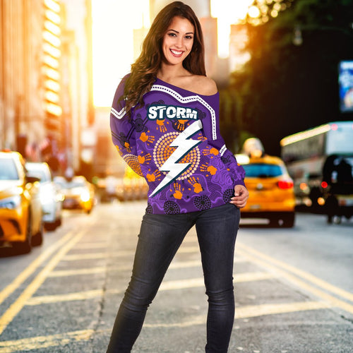 (Custom Personalised) Storm Women's Off Shoulder Sweater Indigenous Aboriginal Melbourne - Sun Style - Vibe Hoodie