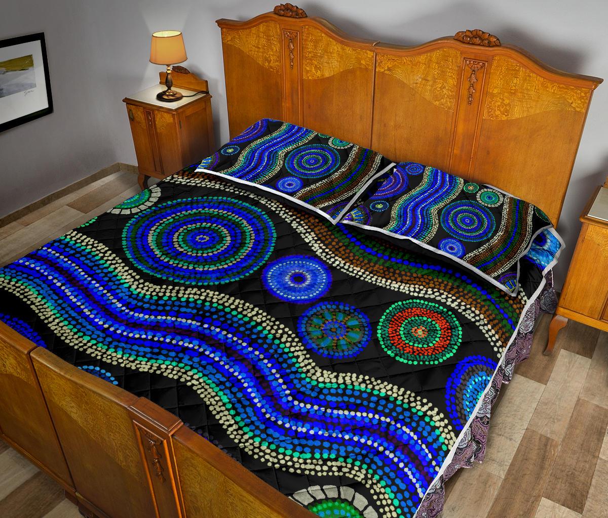 quilt-bed-set-aboriginal-dot-unique-style-blue