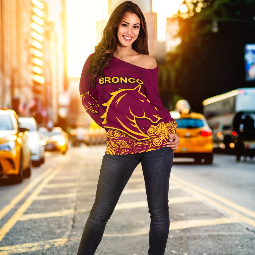 Brisbane Women Off Shoulder Sweater Broncos Indigenous - Vibe Hoodie