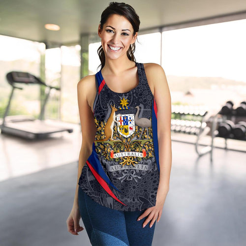 Aboriginal Women's Racerback Tank, Australian Coat of Arms - Aussie Spirit - Vibe Hoodie
