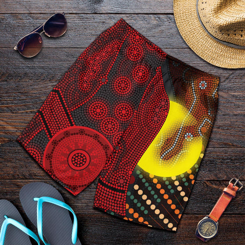 aboriginal-mens-shorts-indigenous-snake-sun-dot-painting