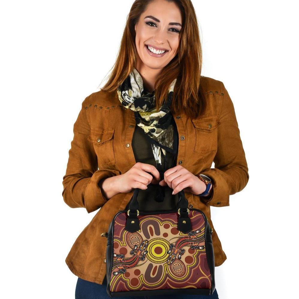 Aboriginal Shoulder Handbag, Indigenous Lizard Dot Painting Art - Vibe Hoodie