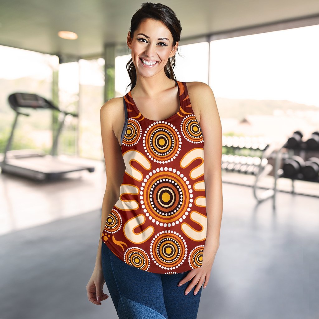 Aboriginal Women's Racerback Tank - Circle Flowers Patterns Ver02 - Vibe Hoodie