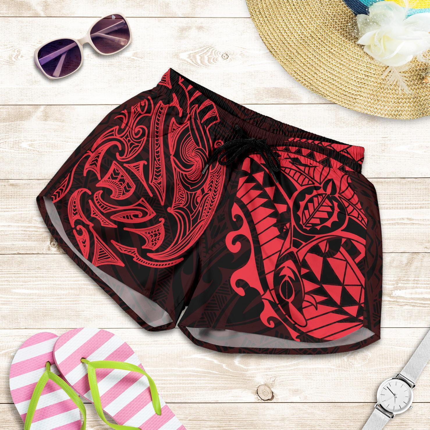New ZealandAll Over Print Women's Shorts, Maori Polynesian Tattoo Red - Vibe Hoodie