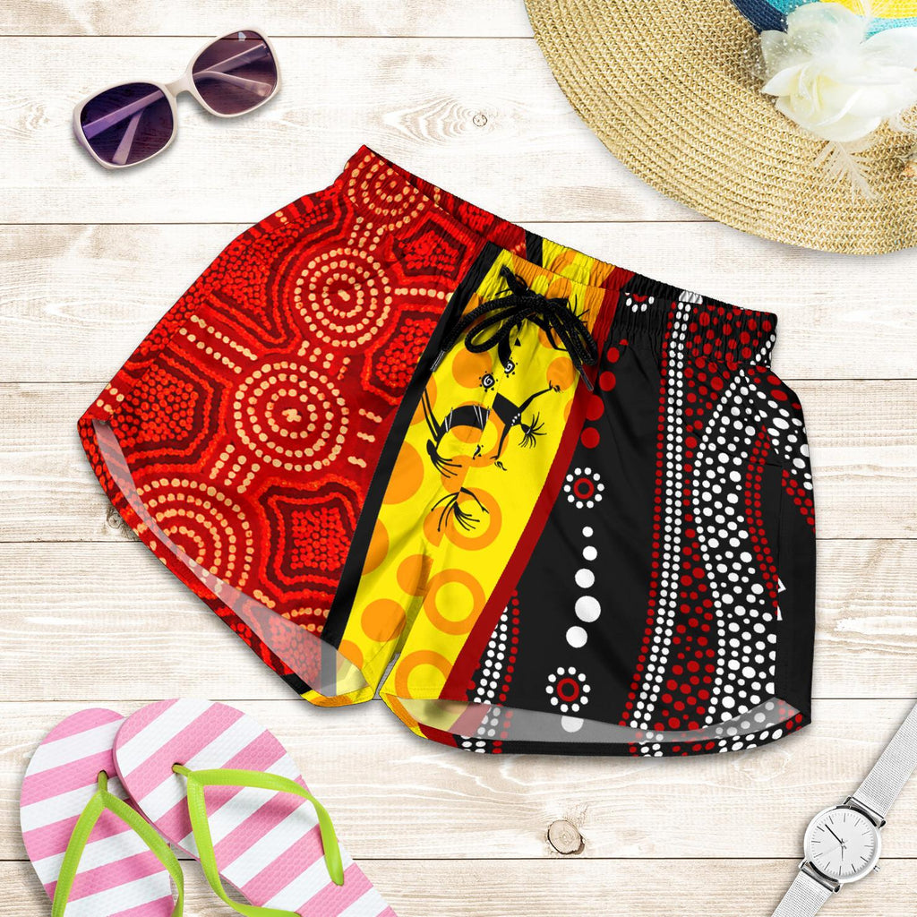 Aboriginal Women's Shorts - Dreamtime Koori Dance & Dot Acrylic Paint - Vibe Hoodie