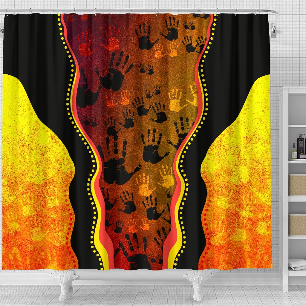 shower-curtain-aboriginal-rock-painting-hand-art-golden-style