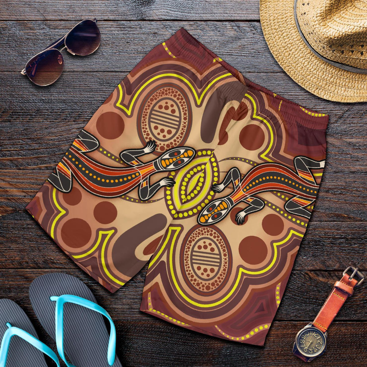aboriginal-mens-shorts-indigenous-lizard-dot-painting-art
