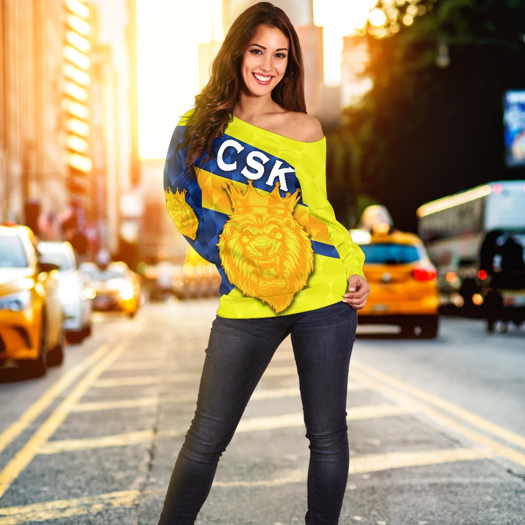 CSK Women Off Shoulder Sweater Cricket Sporty Style - Vibe Hoodie