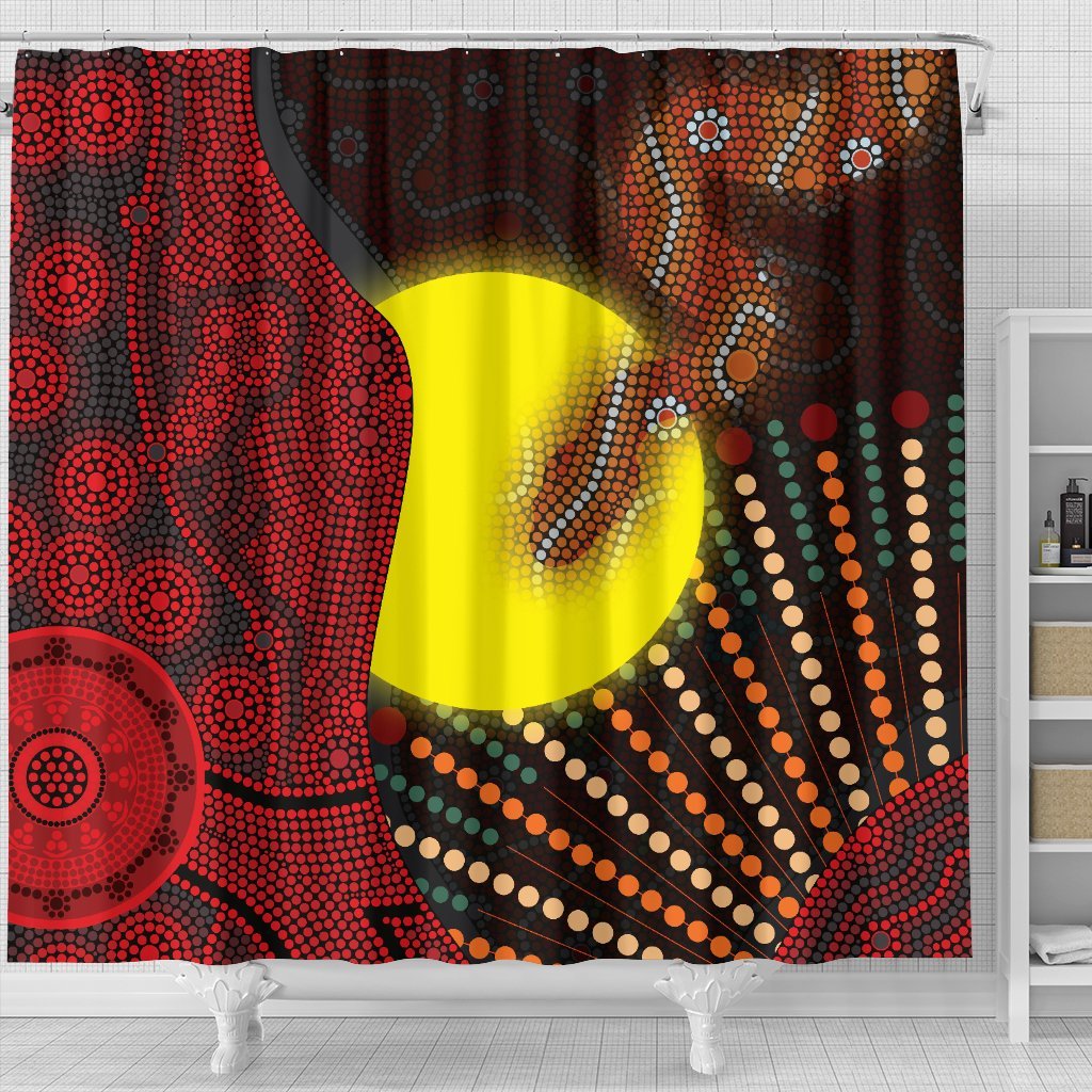 aboriginal-shower-curtain-indigenous-snake-sun-dot-painting