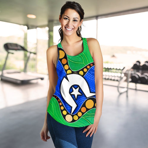 Torres Strait Islands Women's Racerback Tank -  Flag with Aboriginal Patterns - Vibe Hoodie