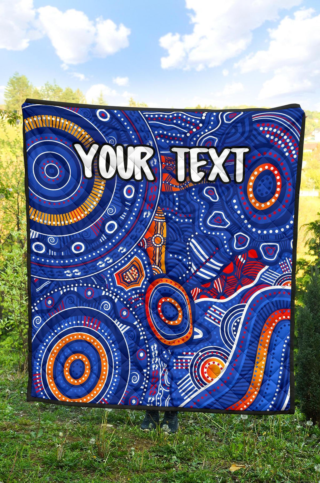custom-text-aboriginal-premium-quilt-indigenous-footprint-patterns-blue-color