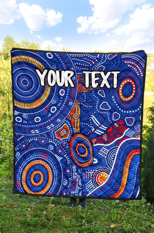 custom-text-aboriginal-premium-quilt-indigenous-footprint-patterns-blue-color