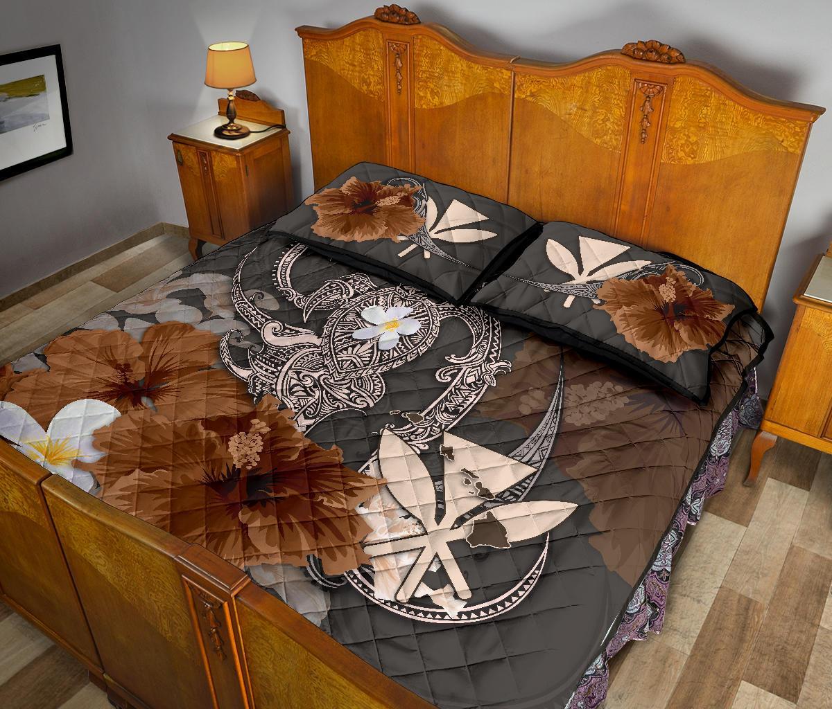 kanaka-maoli-hawaii-quilt-bed-set-hibiscus-turtle-tribal-brown