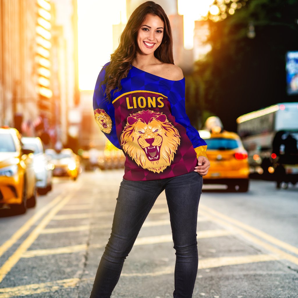 Brisbane Lions Women Off Shoulder Sweater Powerful - Vibe Hoodie