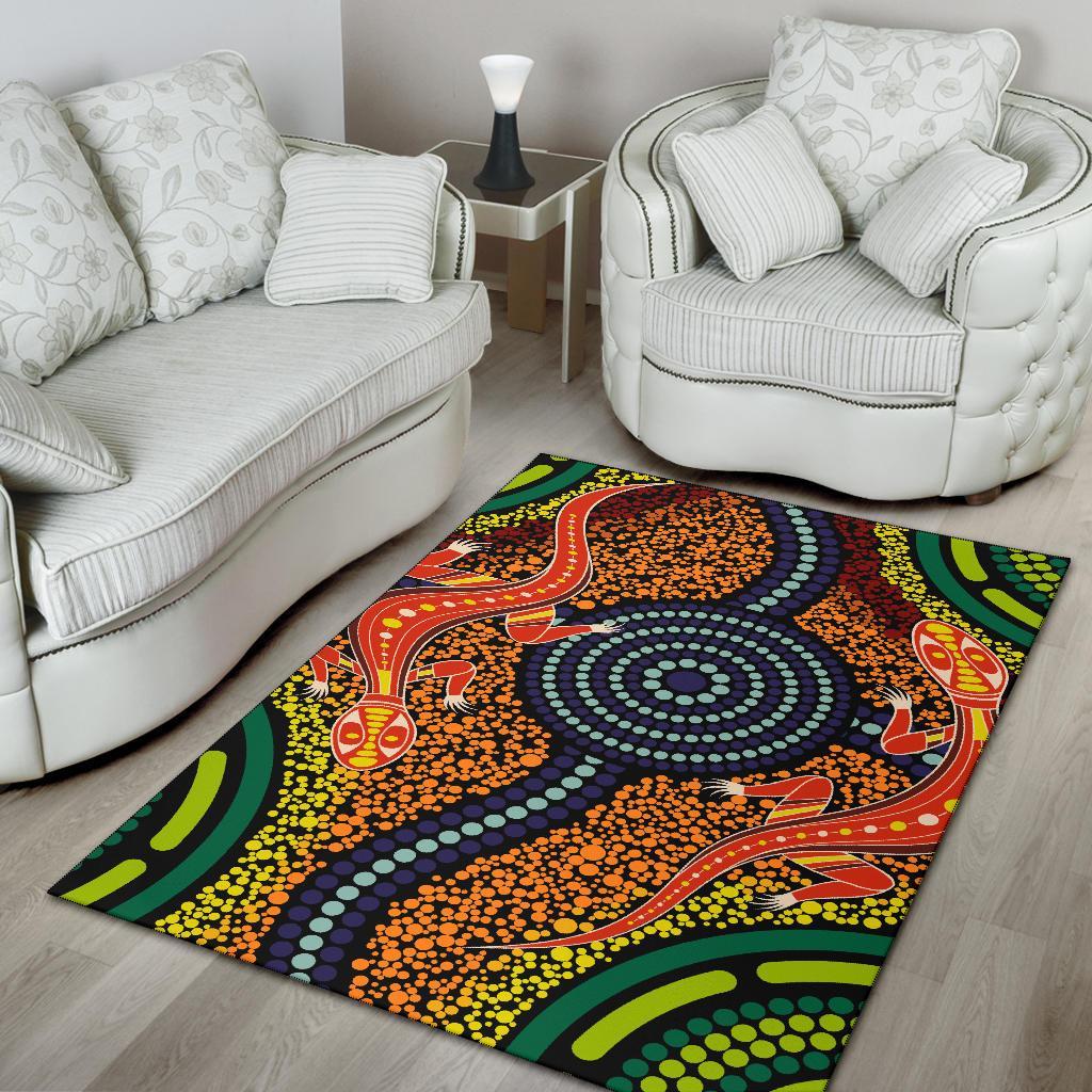 1st-australia-area-rug-aboriginal-two-lizards-dot-painting-circle