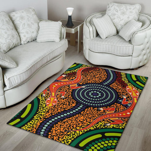 1st-australia-area-rug-aboriginal-two-lizards-dot-painting-circle