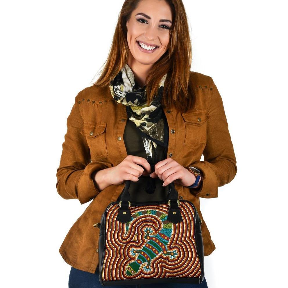 Aboriginal Shoulder Handbag, Lizard Dot Painting Patterns - Vibe Hoodie