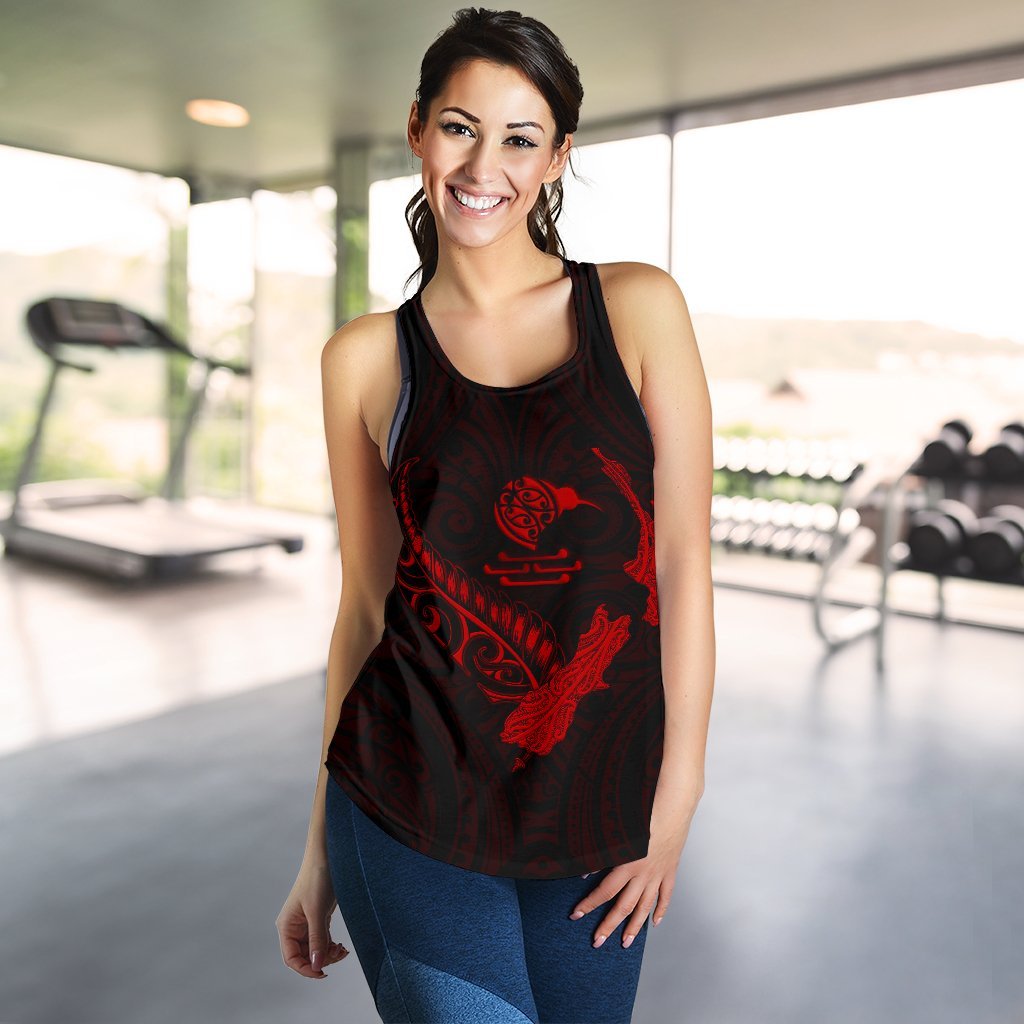 New Zealand Heart Women'S Racerback Tank - Map Kiwi Mix Silver Fern Red - Vibe Hoodie