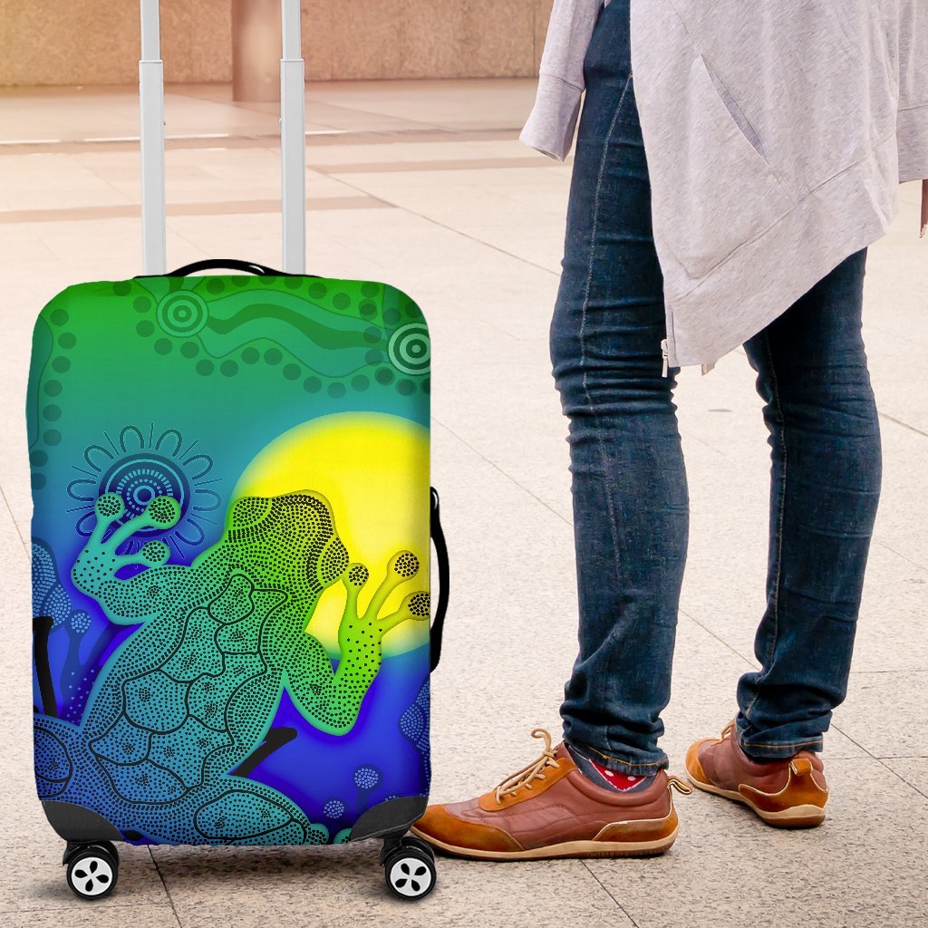 aboriginal-luggage-covers-indigenous-frog-blue