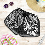 New Zealand All Over Print Women's Shorts, Maori Polynesian Tattoo White - Vibe Hoodie