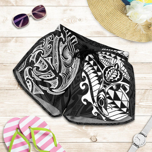 New Zealand All Over Print Women's Shorts, Maori Polynesian Tattoo White - Vibe Hoodie