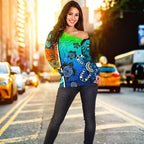 Aboriginal Women's Off Shoulder Sweater  - Indigenous Turtle Dot Painting Art - Vibe Hoodie