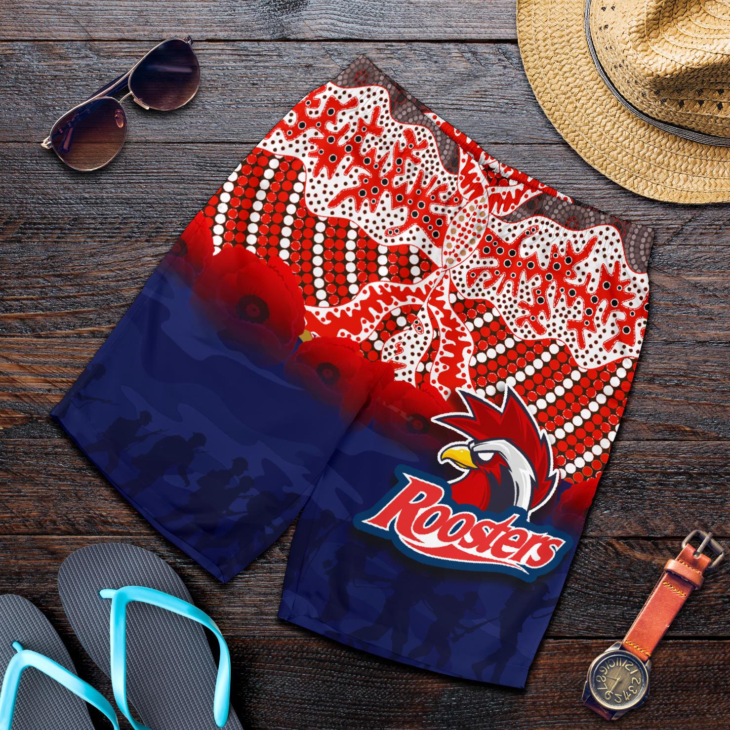 roosters-all-over-print-mens-shorts-anzac-day-aboriginal
